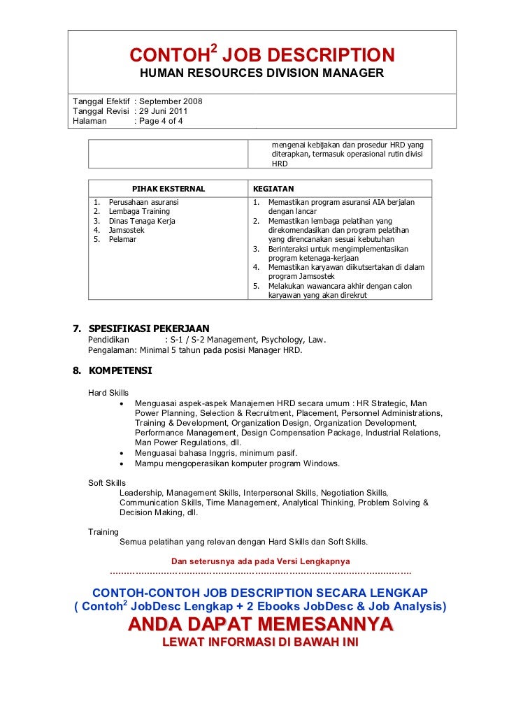 Contoh/Template JOB DESC dalam Perusahaan