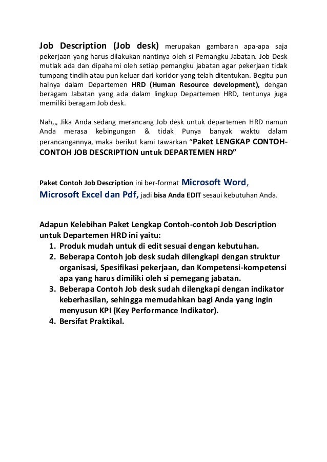 Contoh job desk hrd