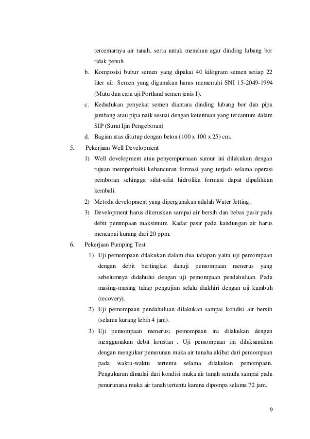 Contoh kak pembangunan sumur pantau