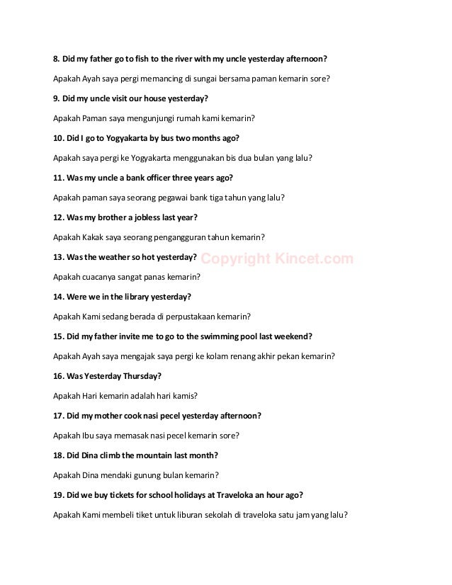 Contoh Kalimat Simple Past Tense Dalam Bentuk Positif Negatif Inte