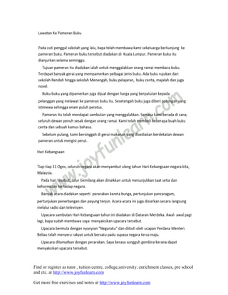 Find or register as tutor , tuition centre, college,university, enrichment classes, pre school
and etc. at http://www.joyfunlearn.com
Get more free exercises and notes at http://www.joyfunlearn.com
 