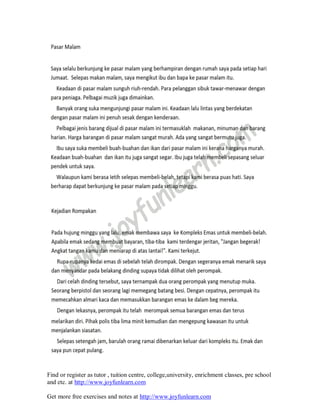 Find or register as tutor , tuition centre, college,university, enrichment classes, pre school
and etc. at http://www.joyfunlearn.com
Get more free exercises and notes at http://www.joyfunlearn.com
 