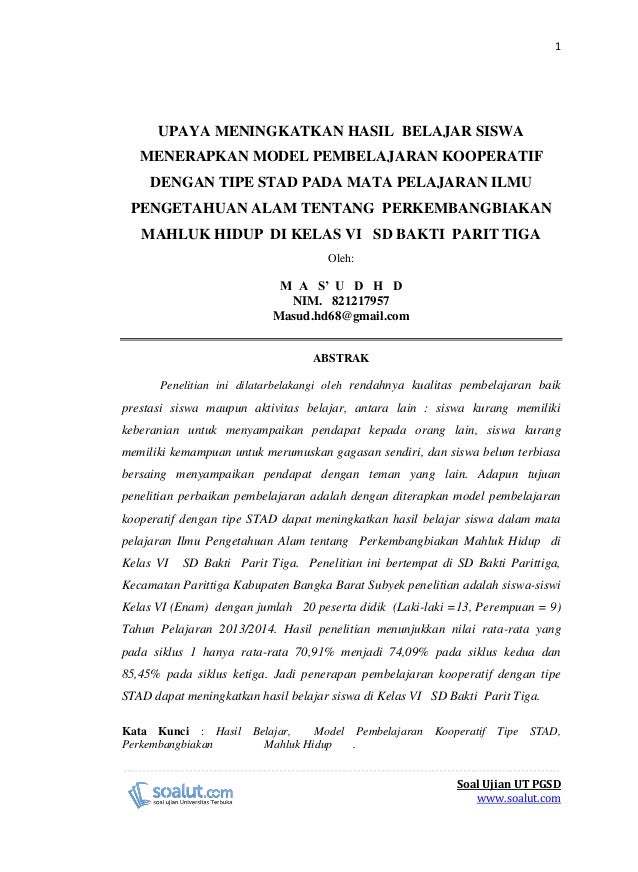 Contoh Karil UT PGSD - Karya Ilmiah IPA Perkembangbiakan Mhluk Hidup