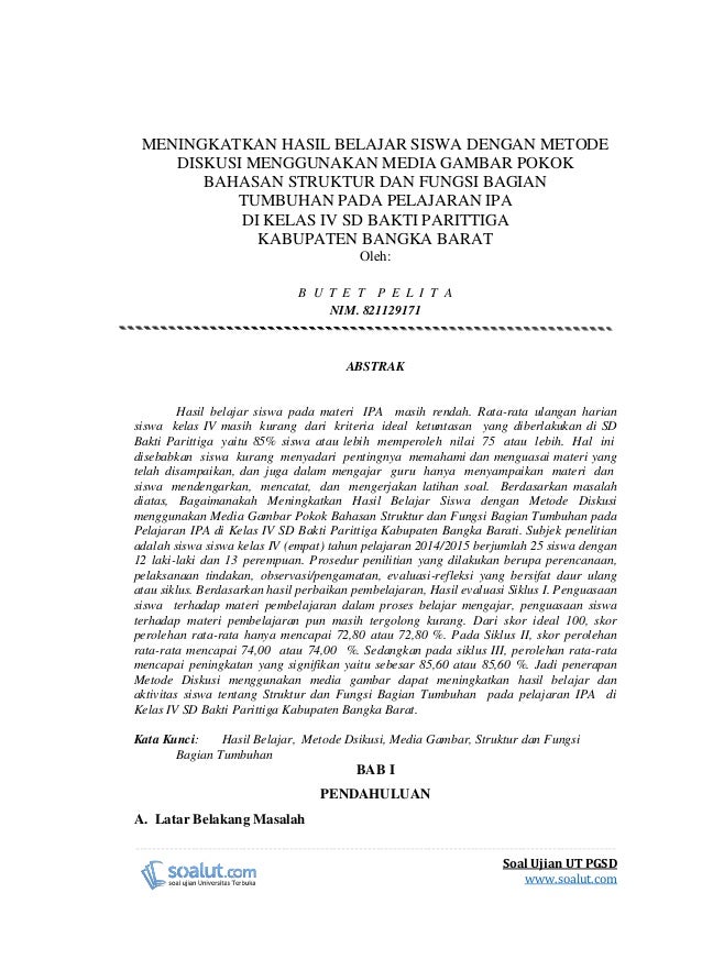 Contoh Karil Ut Pgsd Karya Ilmiah Ipa Struktur Dan Fungsi Bagian Tu