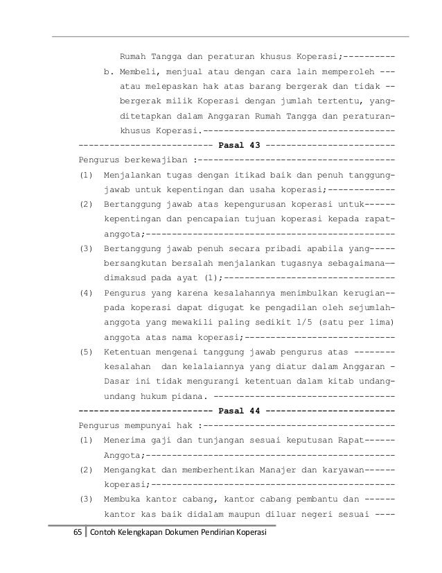 Contoh kelengkapan dokumen untuk pendirian koperasi