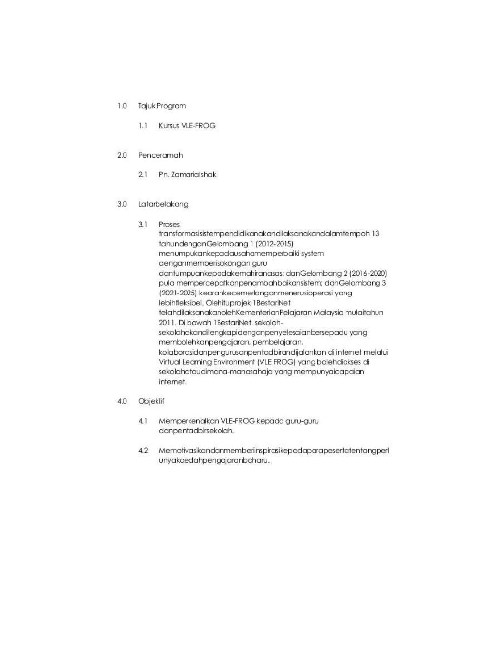 Contoh kertas kerja kelas tambahan berfokus