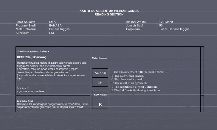 Contoh kisi kisi soal