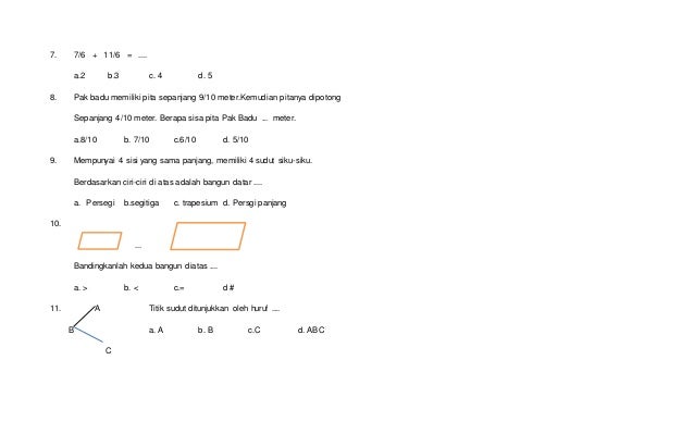 Contoh Kisi Dan Soal Uts Matematika Kelas 3 Semester 2