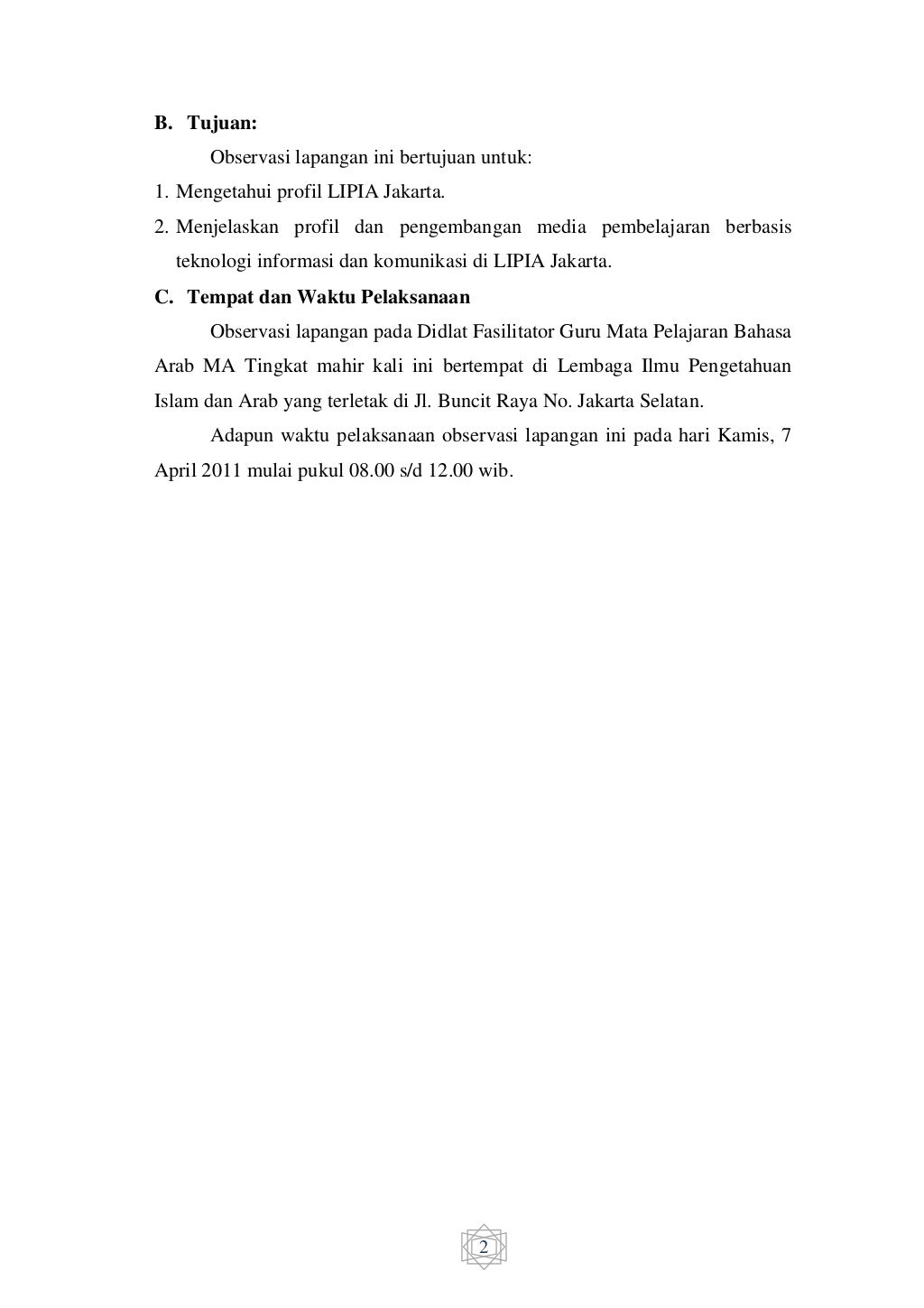 Contoh laporan observasi lapangan