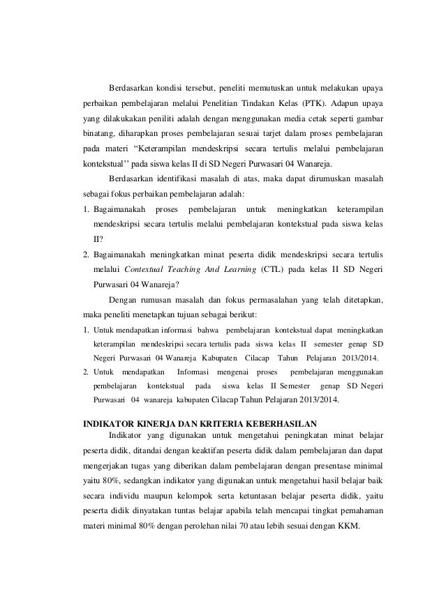Contoh Laporan PKP UT PGSD Bahasa Indonesia Pembelajaran