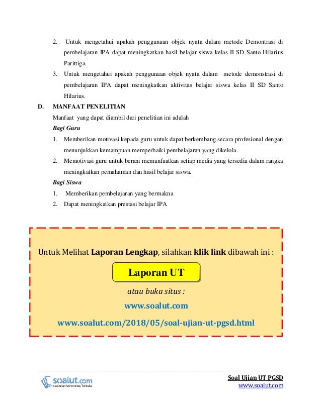 Contoh Laporan Pkp Ut Pgsd Ipa Ciri Benda Padat Dan Benda Cair Pema