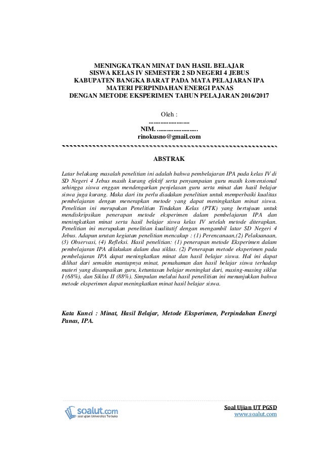 Contoh Laporan Pkp Ut Pgsd Ipa Materi Perpindahan Energi Panas Pema