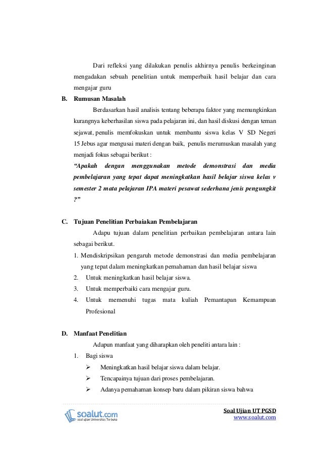 Contoh Laporan PKP UT PGSD IPA Pesawat Sederhana Jenis