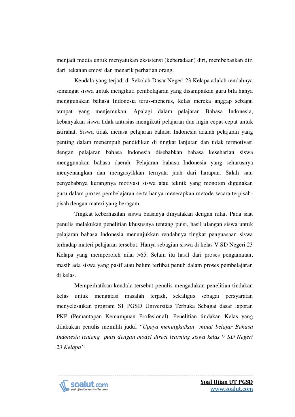 Contoh Laporan PKP UT PGSD Matematika dan Bahasa Indonesia