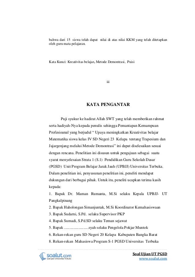 contoh laporan pkp ut pgsd matematika dan bahasa indonesia trapesium pemantaan kemampuan profesional pdgk4560 5 638