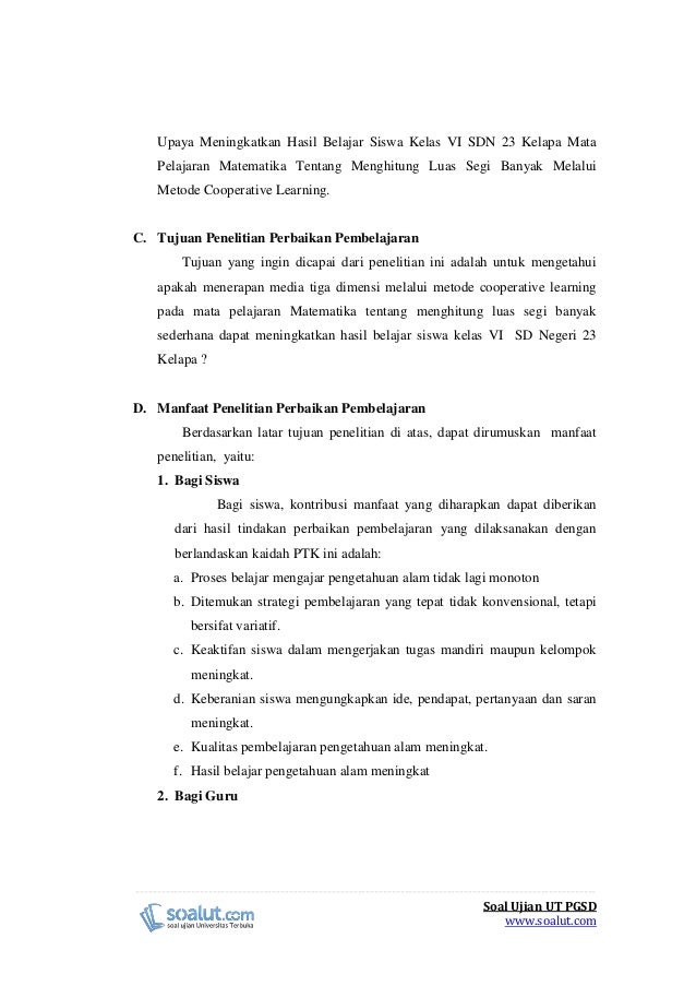 Contoh Laporan PKP UT PGSD Matematika Menghitung Luas Segi