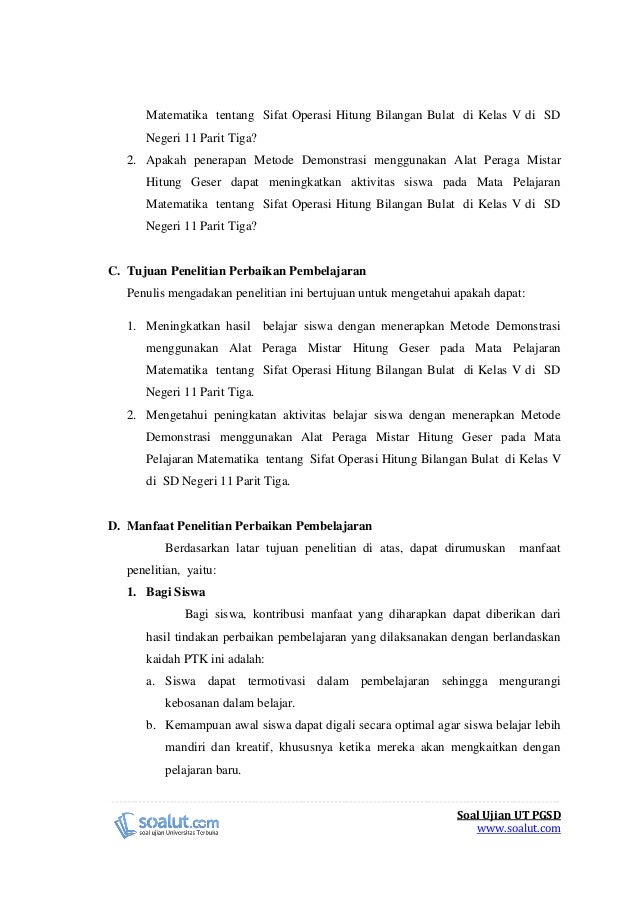Contoh Laporan PKP UT PGSD Matematika Sifat Operasi Hitung