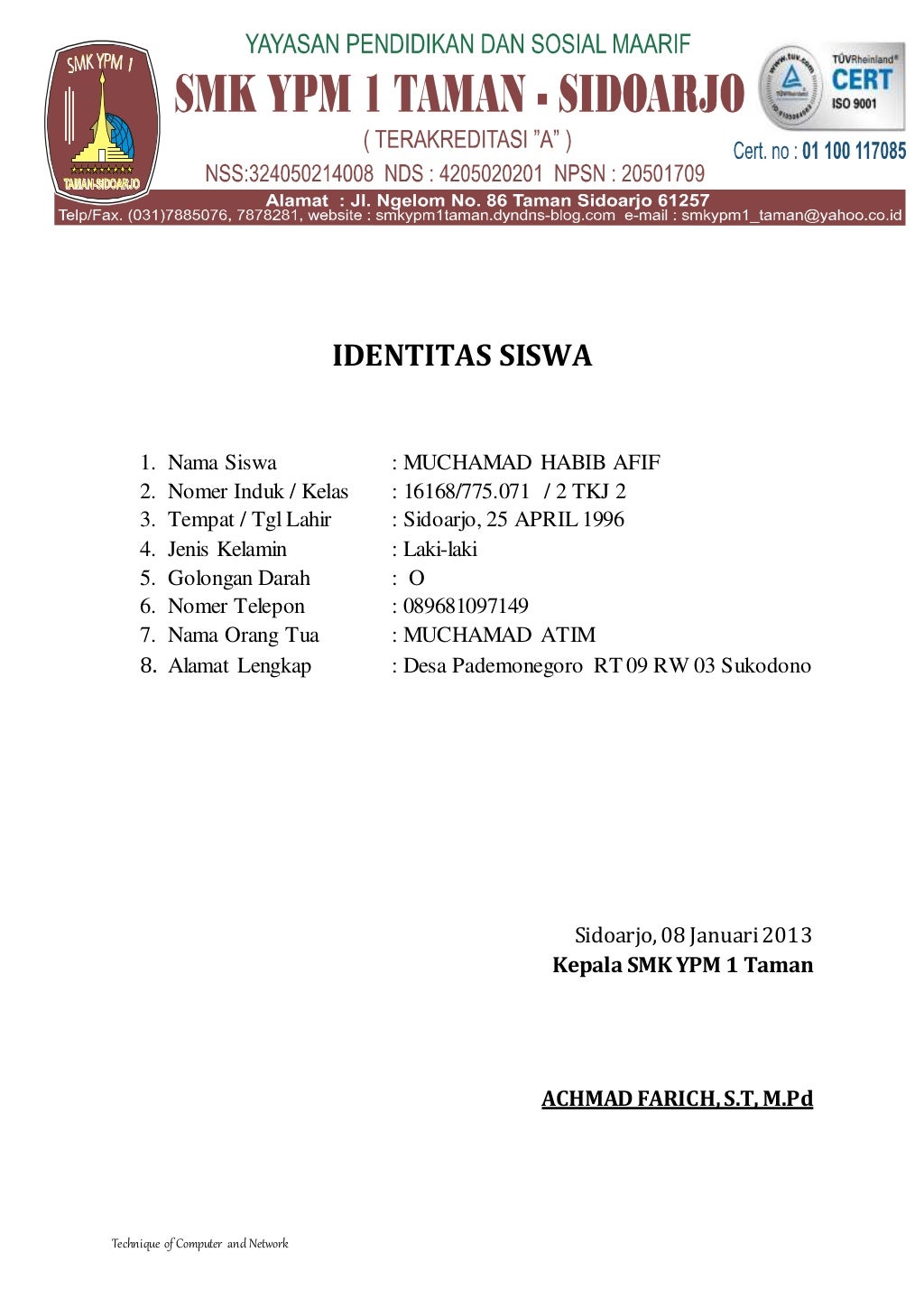 Contoh Laporan Prakerin Tkj