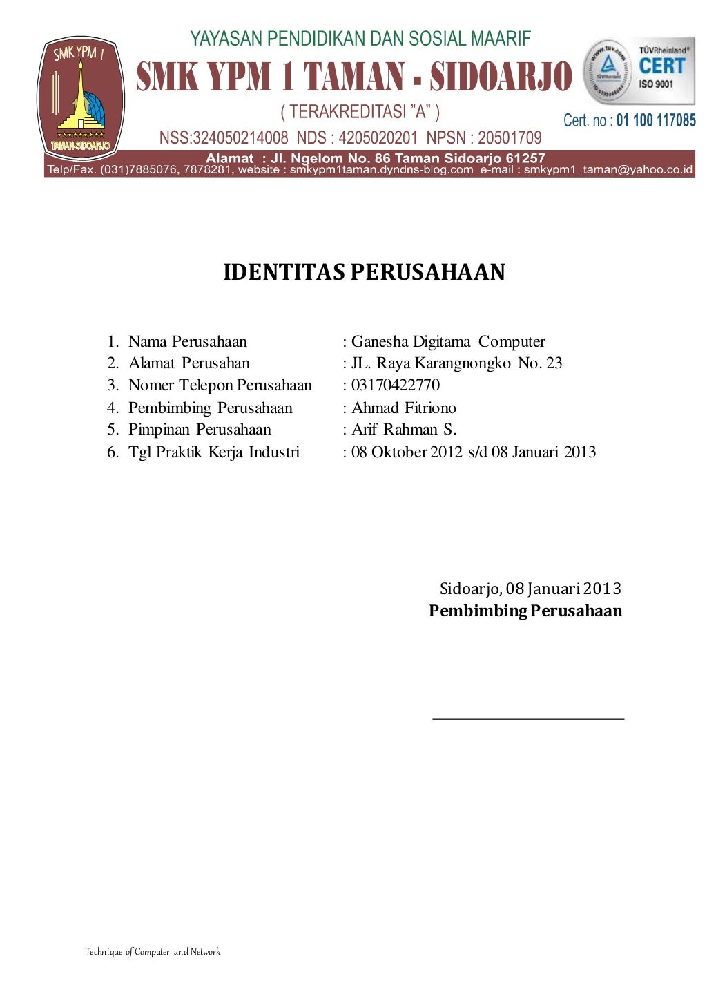 Contoh laporan prakerin tkj Contoh laporan prakerin tkj