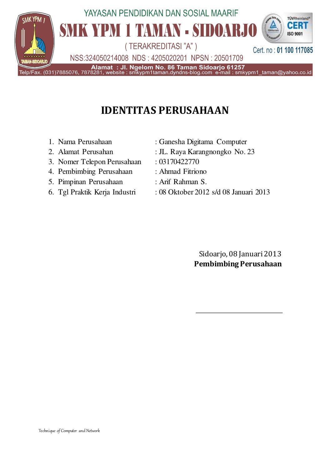 Contoh Laporan Ukk Tkj