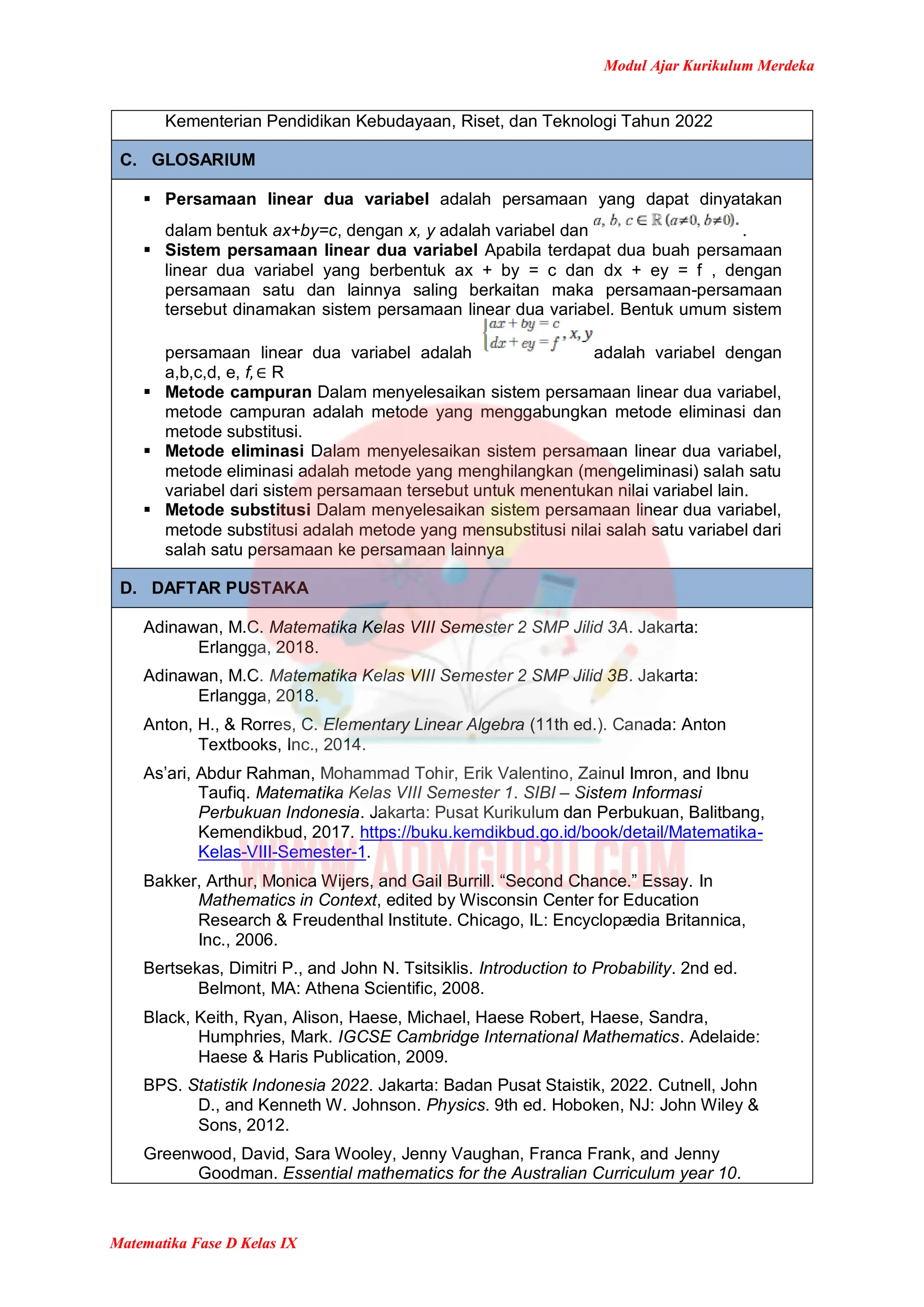 Modul Ajar Matematika Kelas 9 Kurikulum Merdeka | PDF