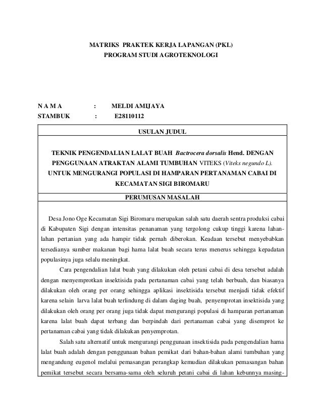 Contoh matrix magang agroteknologi pertanian