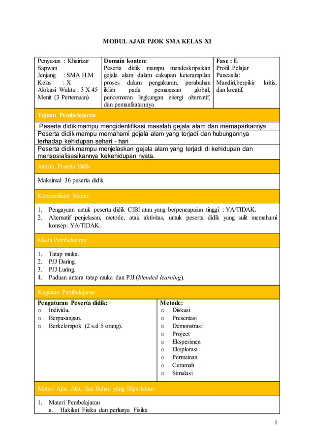 Modul Ajar PJOK SMA