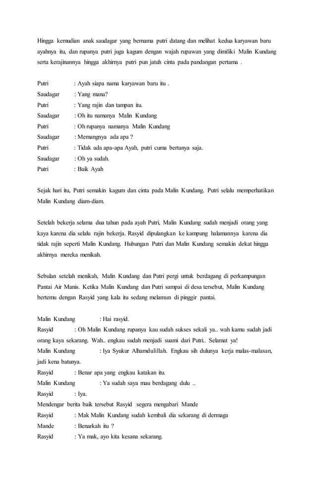 Contoh naskah drama malin kundang | PDF