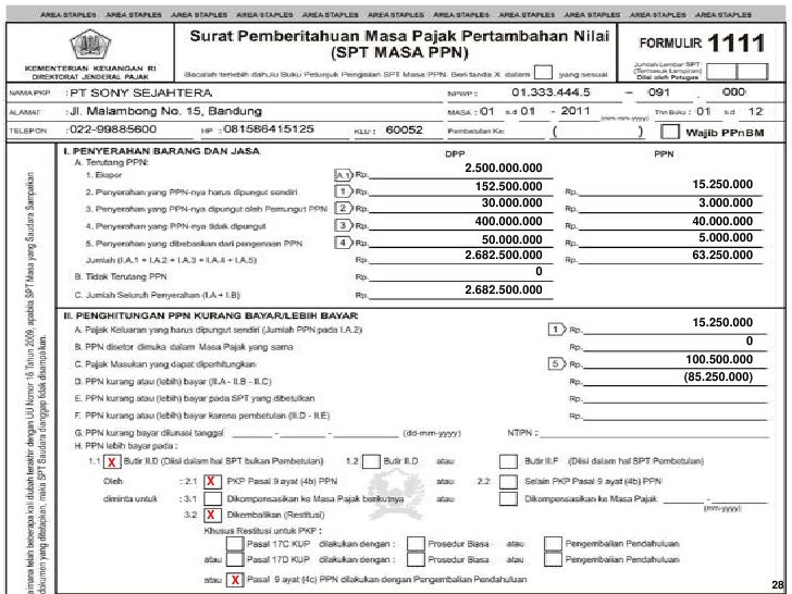 Contoh ngisi spt ppn 1111