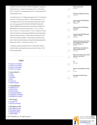 Contoh tabel data interval, data nominal, data ordinal, data distri...                             http://www.slideshare.net/vestersaragih/contoh-tabel-data-interval-data-...


                 RANGKING KUALITAS KINERJA APARATUR Rangking No Aspek Kerja                                                            Metoda skripsi mdsm
                                                                                                                                       8528 views
                 Kualitas Kinerja (%) 1. Kondisi fisik tempat kerja 61,90 1 2. Alat-alat kerja
                 62,02 2 3. Ortal 58,72 3 4. Kemampuan kerja 58,70 4 5. Peranan korpri 58,42 5
                 6. Kepemimpinan 57,02 6                                                                                               Komitmen pembangunan manusia
                                                                                                                                       3168 views

                 7. Performan kerja 54,61 7 8. Manajemen kepegawaian 54,51 8 9. Produktivitas
                 kerja 54,01 9 10. Motivasi kerja 54,00 10 11. Diklat yang diperoleh 53,16 11
                                                                                                                                       Laporan Akhir EKPD 2009 Papua
                 12. Kebutuhan individu 53,09 12 Rata-rata Kualitas Kinerja 56,935 Sumber                                              Barat - UNIPA
                                                                                                                                       1358 views
                 data : Biro Kepegawaian CONTOH TABEL DISTRIBUSI FREKUENSI
                 TABEL DISTRIBUSI FREKUENSI NILAI PELAJARAN STATISTIK 150
                                                                                                                                       Laporan Akhir EKPD 2009 Kepu-
                 MAHASISWA No Interval Kelas Frekuensi Kelas 1. 10-19 1 2. 20-29 6 3.                                                  lauan Riau
                                                                                                                                       497 views
                 30-39 9 4. 40-49 31 5. 50-59 42 6. 60-69 32 7. 70-79 17 8. 80-89 10 9. 90-99 2
                 Jumlah 150 Sumber data : Biro KepegawaianHal-Hal yang Perlu Diperhatikan
                                                                                                                                       Laporan Akhir EKPD 2009 Sumat-
                 dalam Tabel Distribusi Frekuensi 1. Tabel mempunyai sejumlah kelas. Pada                                              era Barat - UNAND
                                                                                                                                       1239 views
                 contoh di atas jumlah kelas adalah 9. 2. Pada setiap kelas mempunyai kelas
                 interval. Interval nilai bawah dengan atas sering disebut dengan panjang kelas.
                                                                                                                                       Pedoman Pemantauan dan Evaluasi
                 Batas bawah (10,20,30,…,90), batas atas (19,29,39,…99).                                                               Penyelenggaraan Pengembangan
                                                                                                                                       Sistem Penyediaan A…
                                                                                                                                       651 views
                 3. Setiap kelas mempunyai jumlah (frekuensi).4. Tabel distribusi frekuensi
                 tersebut bila dibuat menjadi tabel biasa akan memerlukan 150 baris (n=150)                                            68148178 kelas-xi-smk-bahasa-in-
                                                                                                                                       donesia-mokhamad-irman
                 jadi akan sangat panjang.                                                                                             21231 views



                                                                                                                                       Kelas11 smk semua program_bahasa
                                                                                                                                       indonesia 1_moch irman
                                                                                                                                       1597 views



                                                                                                                                       Ss5
                                                                                                                                       1456 views
                 Connect on LinkedIn
                 Follow us on Twitter
                 Find us on Facebook
                                                                                                                                       Laporan resmi praktikum ttck final
                 Find us on Google+
                                                                                                                                       c2
                                                                                                                                       87 views
                 Learn About Us
                 About
                 Careers                                                                                                               Penganggaran berbasis kinerja
                                                                                                                                       4190 views
                 Our Blog
                 Press
                 Contact us
                 Help & Support

                 Using SlideShare
                 SlideShare 101
                 Terms of Use
                 Privacy Policy
                 Copyright & DMCA
                 Community Guidelines
                 SlideShare on mobile

                 Pro & more
                 Go PRO New
                 Business Solutions

                 Developers & API
                 Developers Section
                 Developers Group
                 Engineering Blog
                 Blog Widgets

           © 2013 SlideShare Inc. All rights reserved.



                                                                                                                                                           pdfed t ng
3 dari 4                                                                                                                                                         06/03/2013 10:05
 