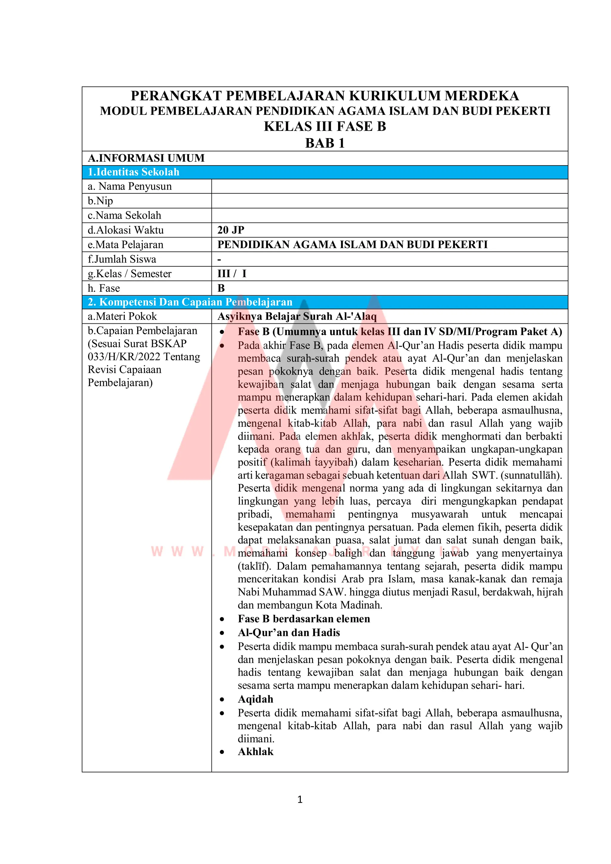 Modul Ajar Pai Kelas 3 Kurikulum Merdeka Pdf