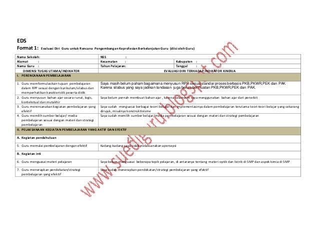 Contoh Pengisian Format 1, EDS Guru Utk PKB