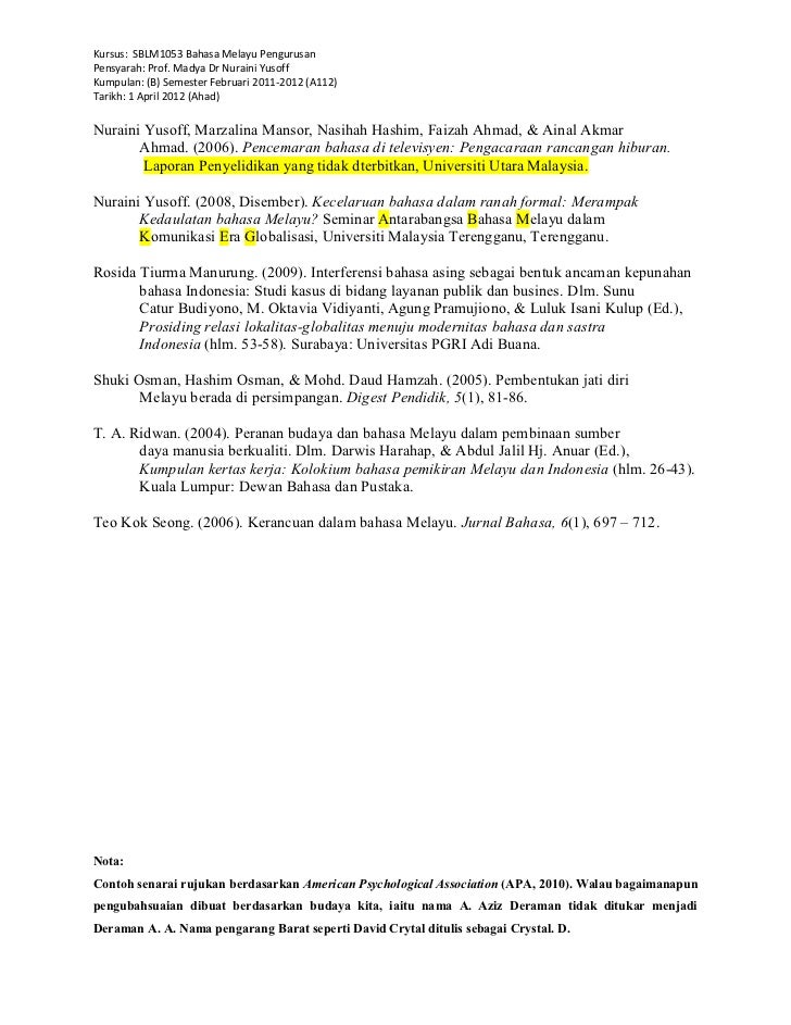 Contoh Rujukan Kertas Kerja