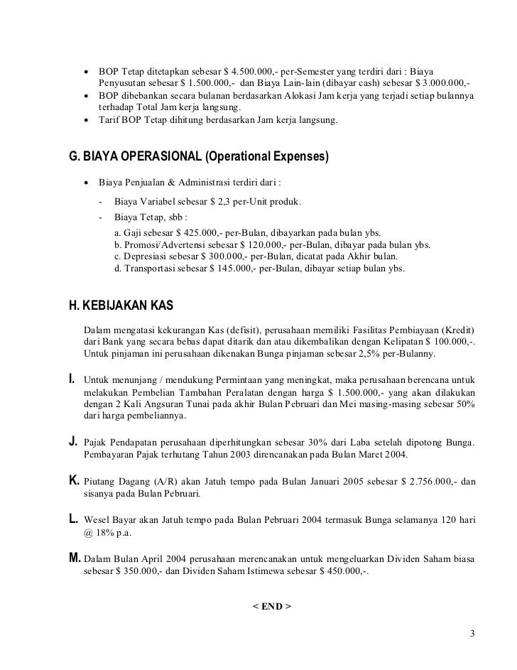 Soal Penyusunan Master Budget