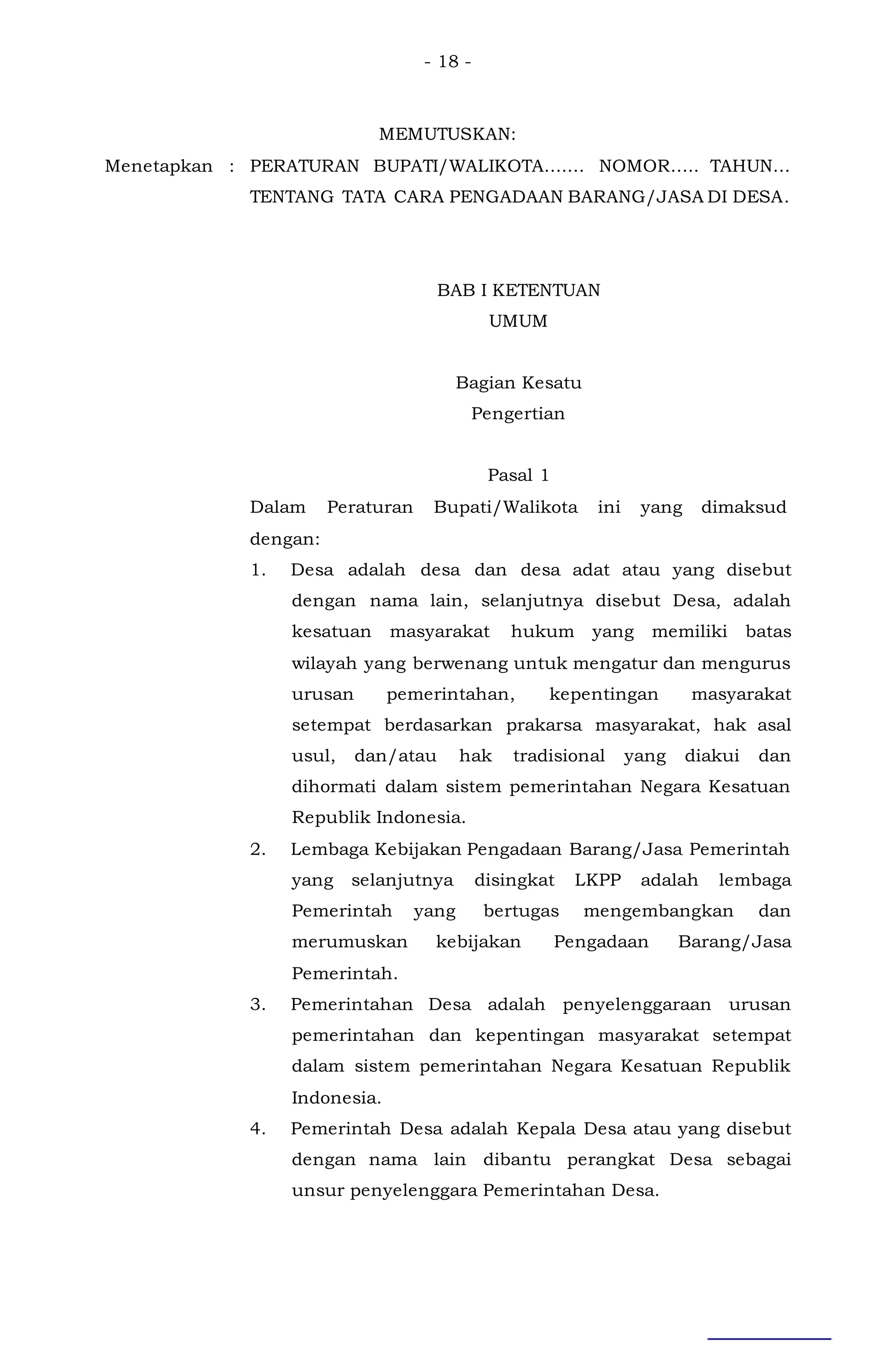 Contoh peraturan bupati ttg pengadaan barang dan jasa di desa terbaru | DOC