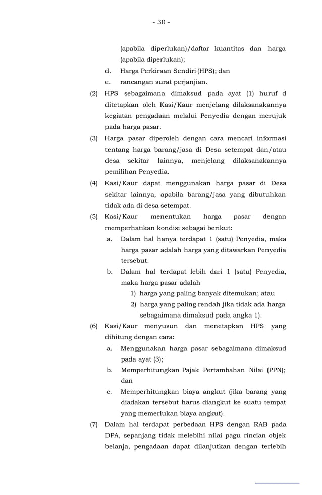 Contoh peraturan bupati ttg pengadaan barang dan jasa di desa terbaru | DOC