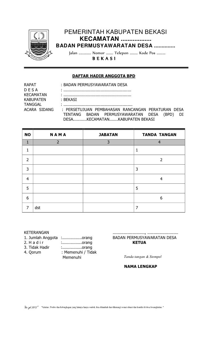 Contoh Peraturan Desa tentang BPD