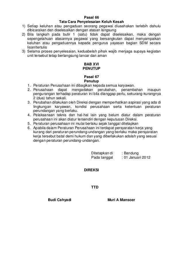 Contoh peraturan perusahaan bucah