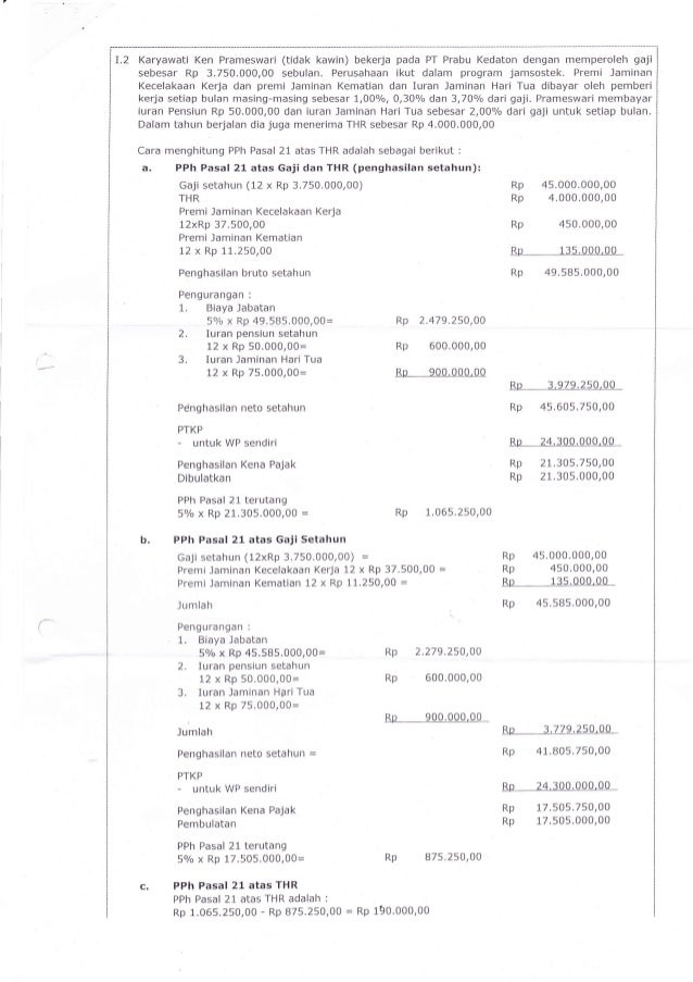 Contoh Perhitungan Pph Pasal 21 26 Atas Thr 2013 Dari Kpp Temanggung