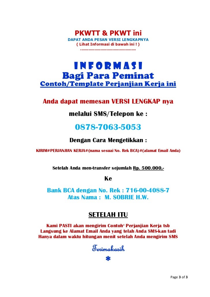 CONTOH Perjanjian Kerja Karyawan Tetap & Kontrak (PKWTT 