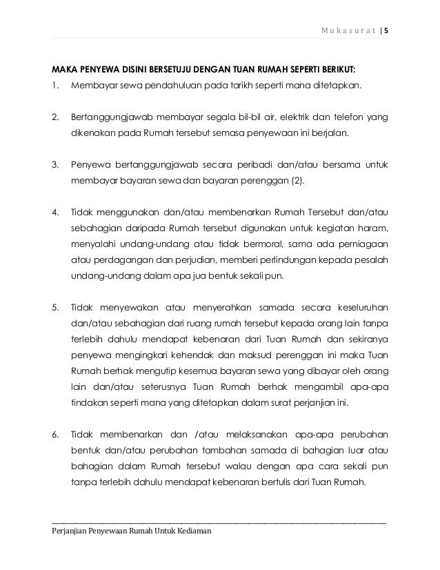 Contoh Surat Perjanjian Sewa Rumah Kediaman Malaysia