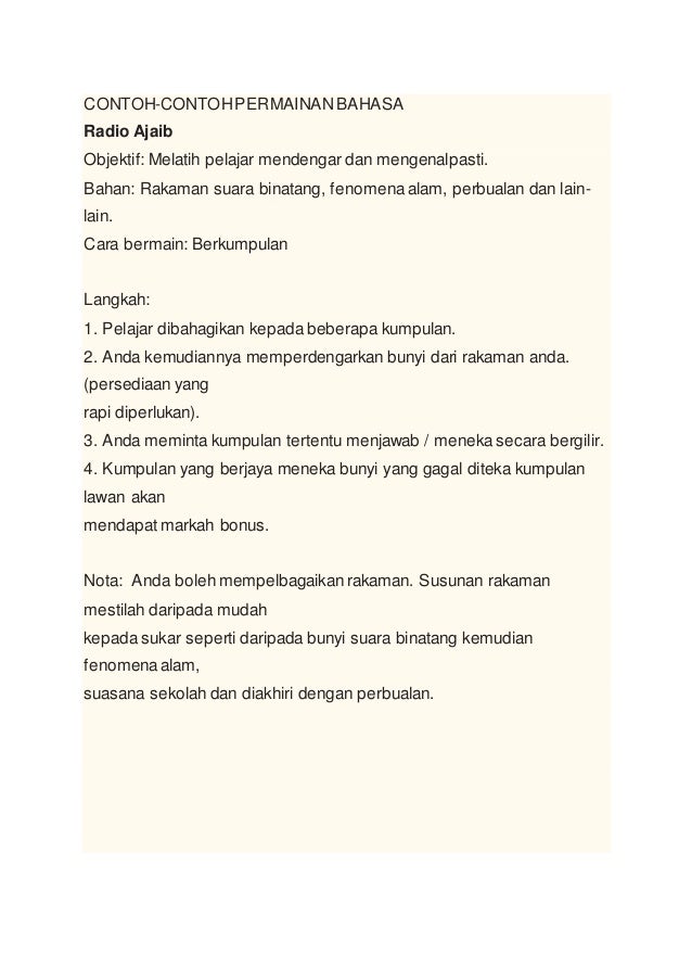 CONTOH PERMAINAN BAHASA