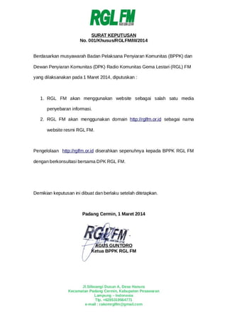 Contoh Permohonan Website Komunitas