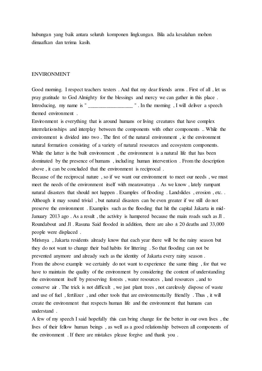Contoh pidato bahasa indonesia bertema lingkungan hidup