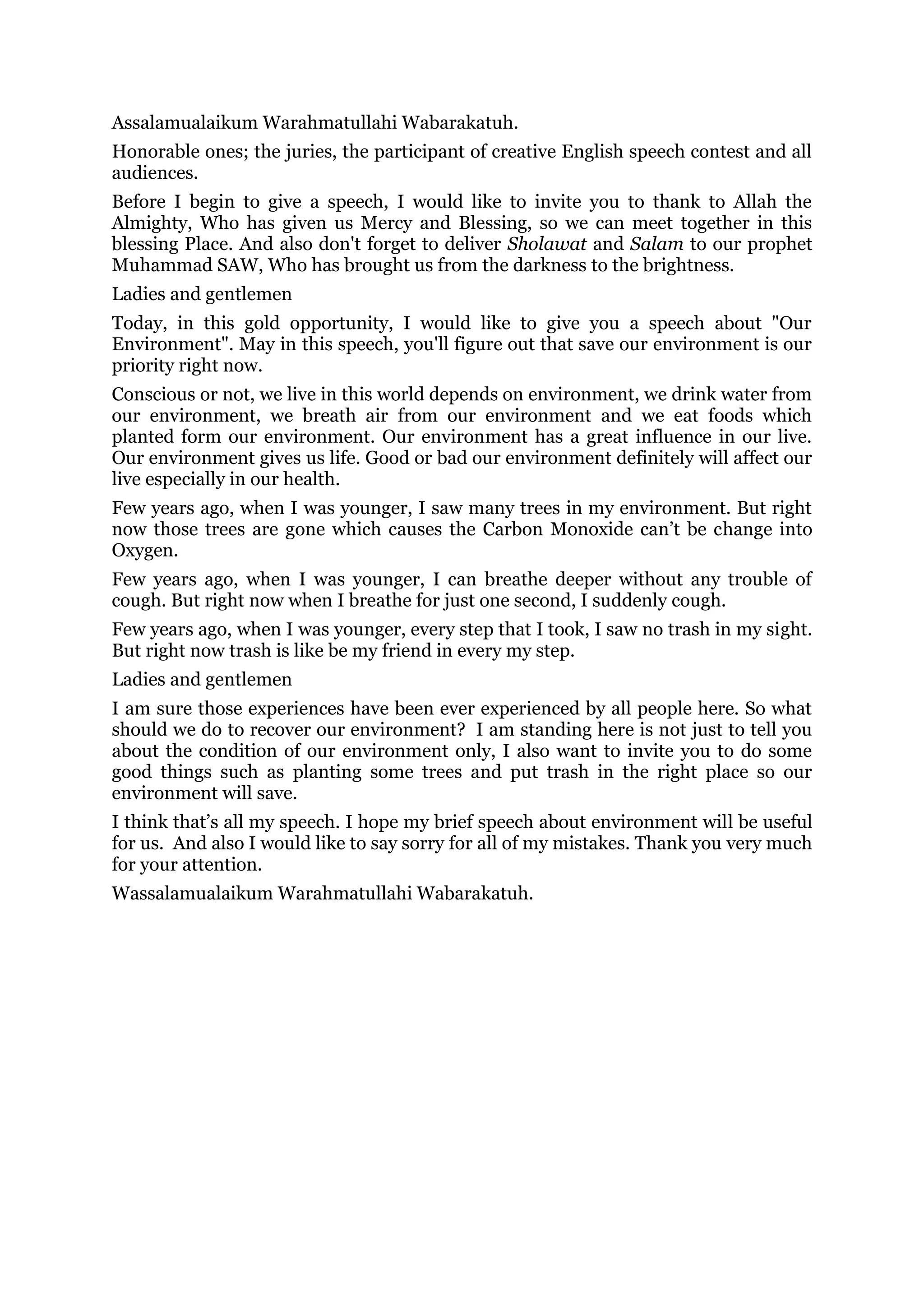 Contoh pidato bahasa inggris PDF