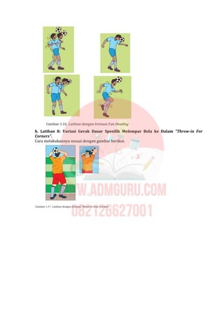 h. Latihan 8: Variasi Gerak Dasar Spesifik Melempar Bola ke Dalam “Throw-in For
Corners”.
Cara melakukannya sesuai dengan gambar berikut.
 