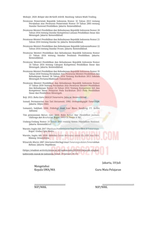 Jakarta, 10 Juli
Mengetahui
Kepala SMA/MA Guru Mata Pelajaran
…………………………………… …………………………………….
NIP/NRK. NIP/NRK.
 