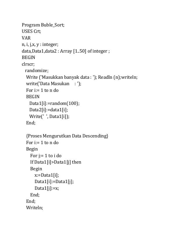 Contoh program buble sort dalam pascal