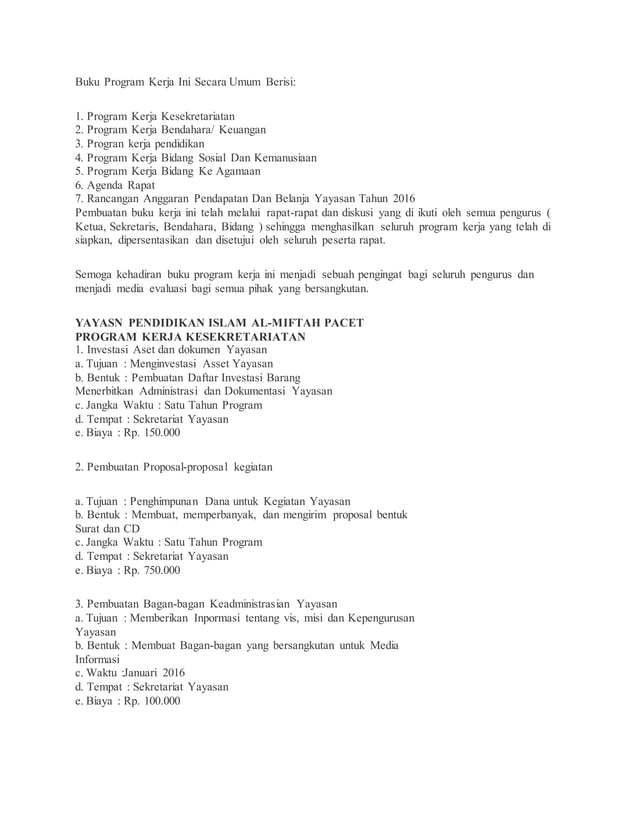 Contoh program kerja yayasan | PDF