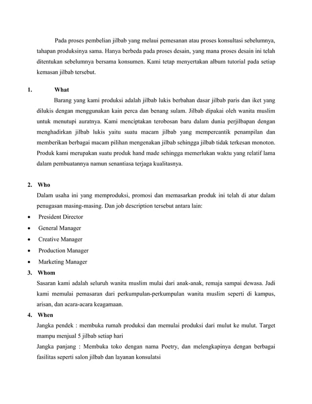 Proposal Bisnis Plan: Hijab Syari Online "Zahra Hijab"